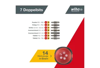 Schroevendraaier met bitmagazijn Stubby assorti met 7 dubbelbits - 43613 by Wiha, Kleurloos – product image 2 of 5