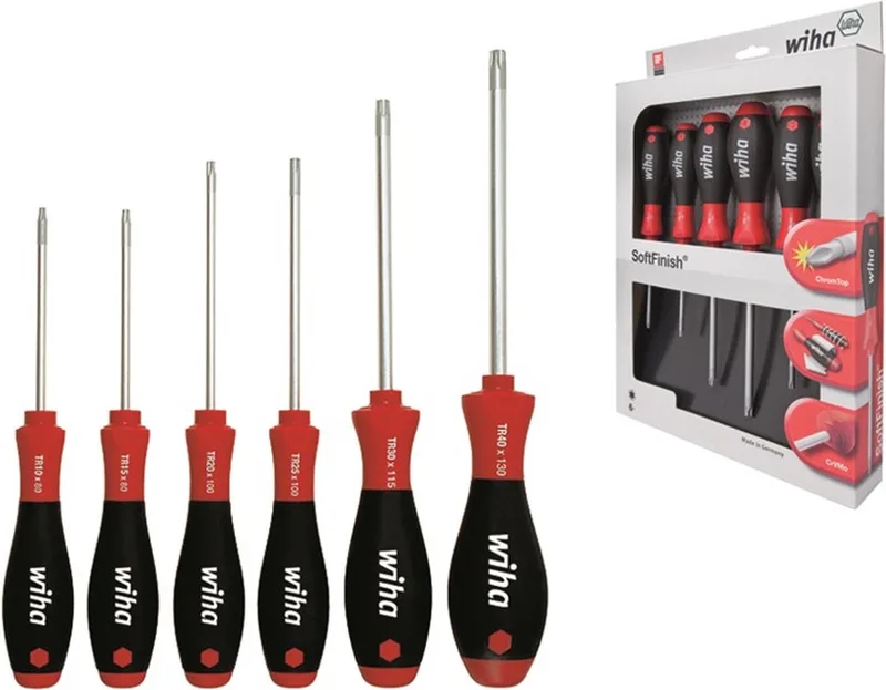 Schraubendreher Set SoftFinish® TX Tamper Resistant (mit Bohrung) 6-tlg. von Wiha, Schwarz – Produktbild