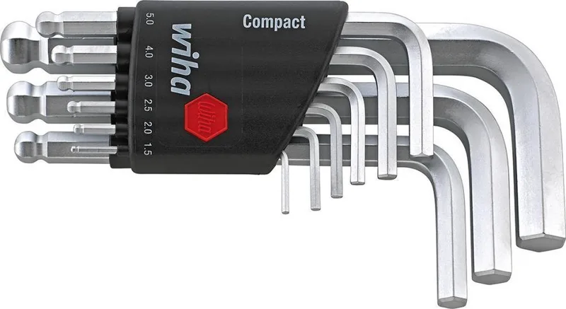Stiftsleutelset in Compact houder zeskantkogelkop 10-delig kort, mat verchroomd - 40410 by Wiha, Kleurloos – product image