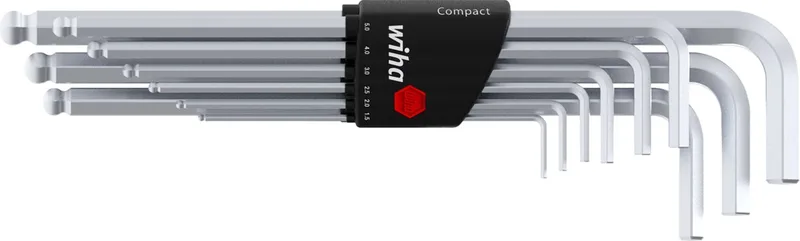 Stiftsleutelset in Compact houder zeskantkogelkop 10-delig mat verchroomd - 01418 de Wiha, Kleurloos – image du produit