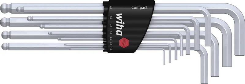 Stiftsleutelset in Compact houder zeskantkogelkop 12-delig mat verchroomd - 36453 de Wiha, Kleurloos – image du produit