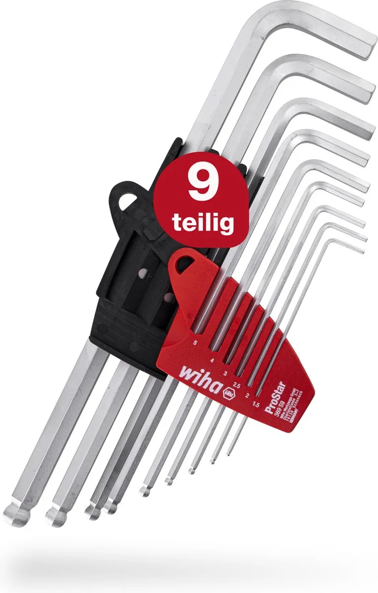 Stiftsleutelset in ProStar houder zeskantkogelkop 10-delig mat verchroomd - 07185 de Wiha, Kleurloos – image du produit 1 sur 2