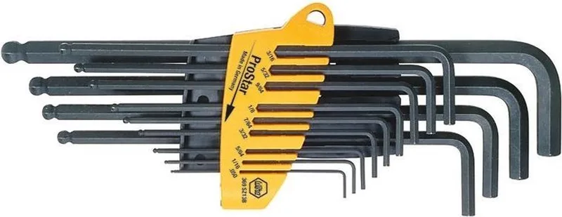 Stiftschlüssel Set im ProStar Halter Sechskant-Kugelkopf 13-tlg. schwarzoxidiert Zoll-Ausführung in SB-Kartonverpackung (24851) von Wiha, Kleurloos – Produktbild