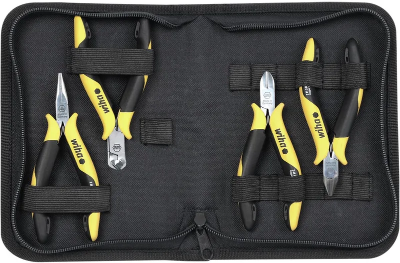 Tangenset Professional ESD zij-, schuine kopknip-, punttang 5-delig incl. gereedschapsmap - 33507 van Wiha, Kleurloos – productafbeelding