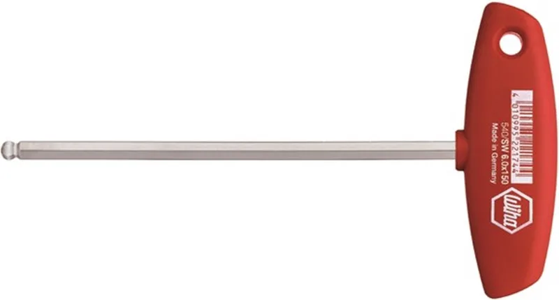Wiha 540 Schroevendraaier met kogelkop en T-greep - Inbus - 6 x 150mm de Wiha, Rouge – image du produit