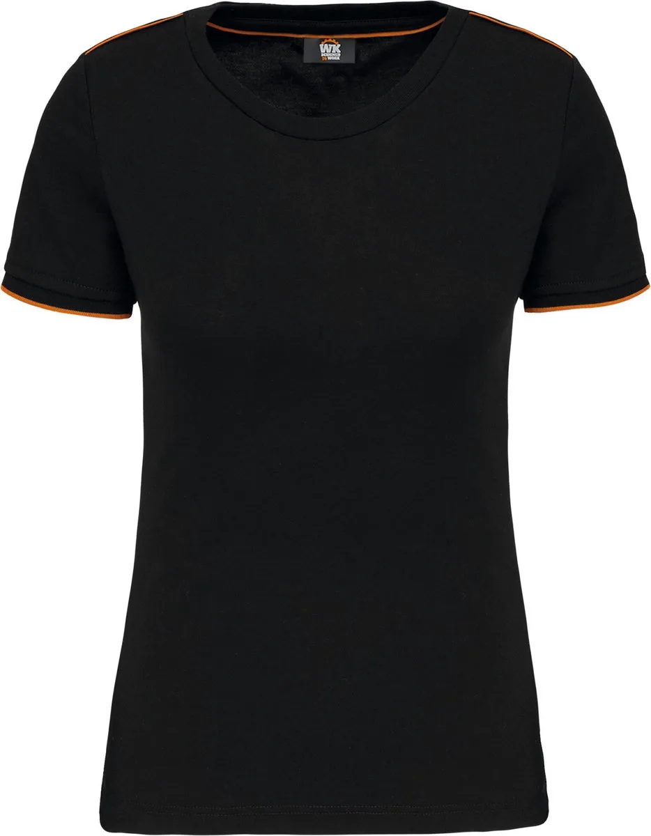 Dames-t-shirt Day To Day korte mouwen WK3021 - Black / Orange de WK. Designed To Work, Noir, Orange, 3XL – image du produit