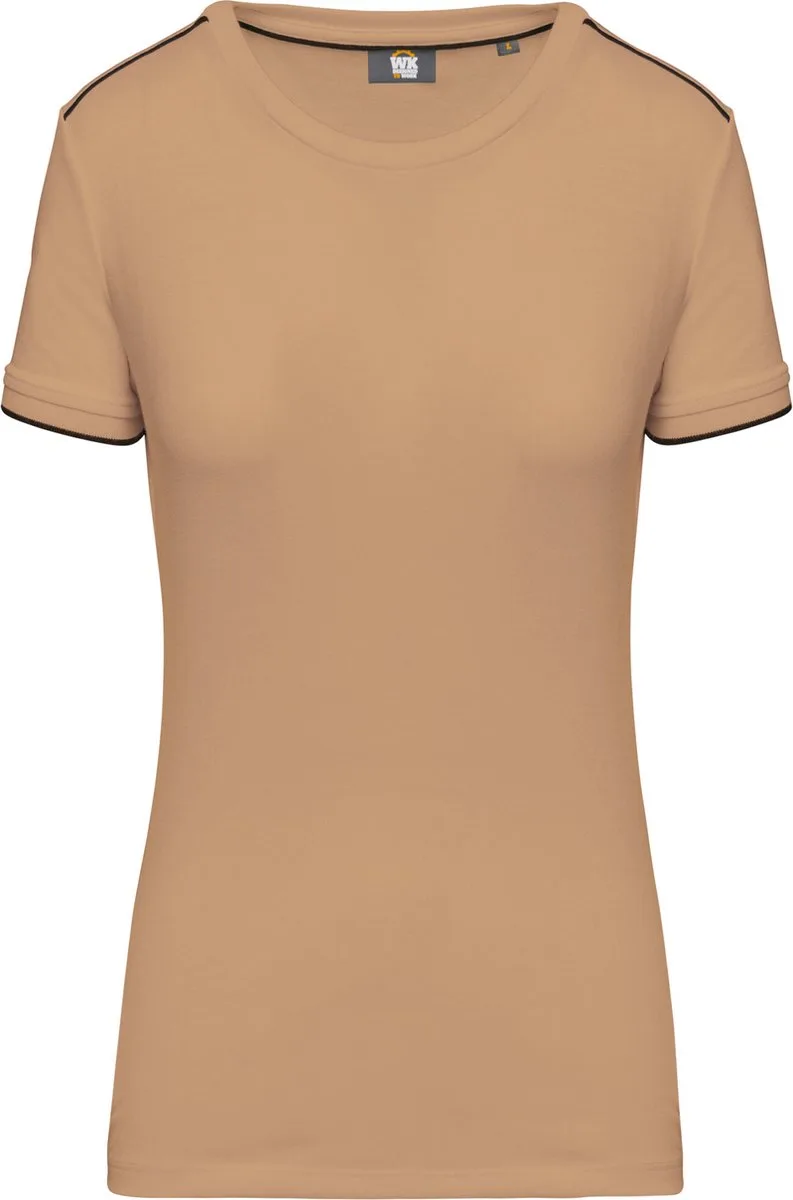 Dames-t-shirt Day To Day korte mouwen WK3021 - Camel / Black by WK. Designed To Work, Camel, Black, 3XL – product image