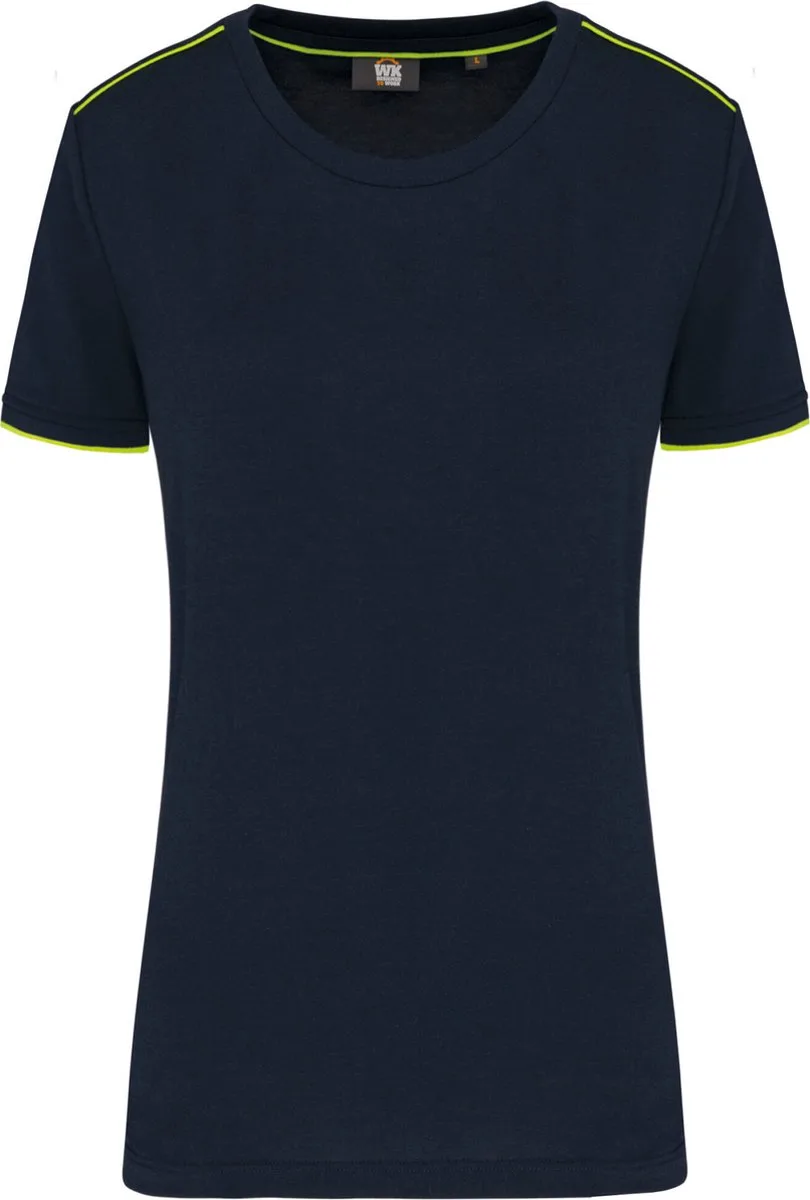Dames-t-shirt Day To Day korte mouwen WK3021 - Navy / Fluorescent Yellow van WK. Designed To Work, Donkerblauw, Fluorescent Yellow, 3XL – productafbeelding