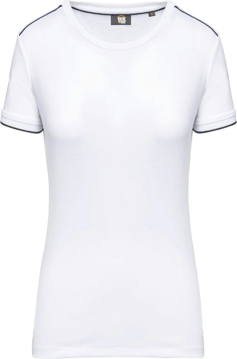 Dames-t-shirt Day To Day korte mouwen WK3021 - White / Navy de WK. Designed To Work, Blanc, Bleu foncé, 3XL – image du produit