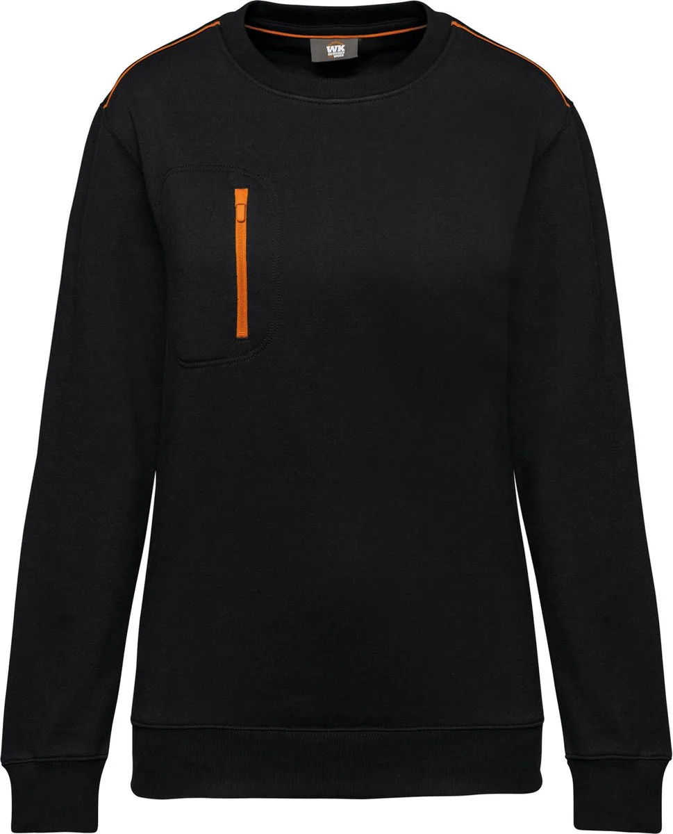 Day To Day unisex sweater met zip contrasterende zak WK403 - Black / Orange de WK. Designed To Work, Noir, Orange, 3XL – image du produit