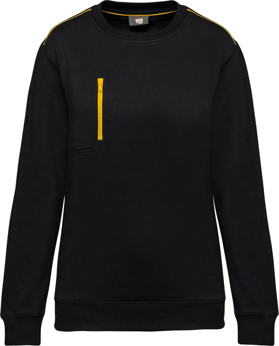 Day To Day unisex sweater met zip contrasterende zak WK403 - Black / Yellow de WK. Designed To Work, Noir, Jaune, L – image du produit