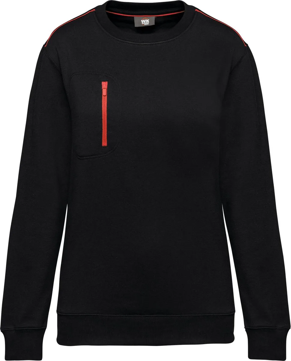 Day To Day unisex sweater met zip contrasterende zak WK403 - BLACK / RED fra WK. Designed To Work, Sort, Rød, 3XL – produktbillede