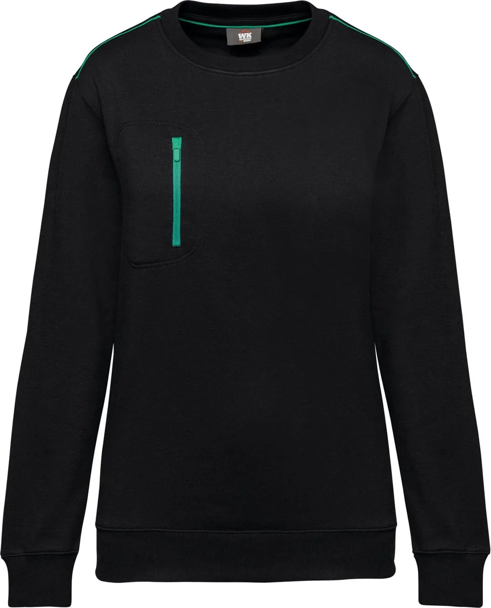 Day To Day unisex sweater met zip contrasterende zak WK403 - Black / Kelly Green de WK. Designed To Work, Noir, Kelly Green, 3XL – image du produit
