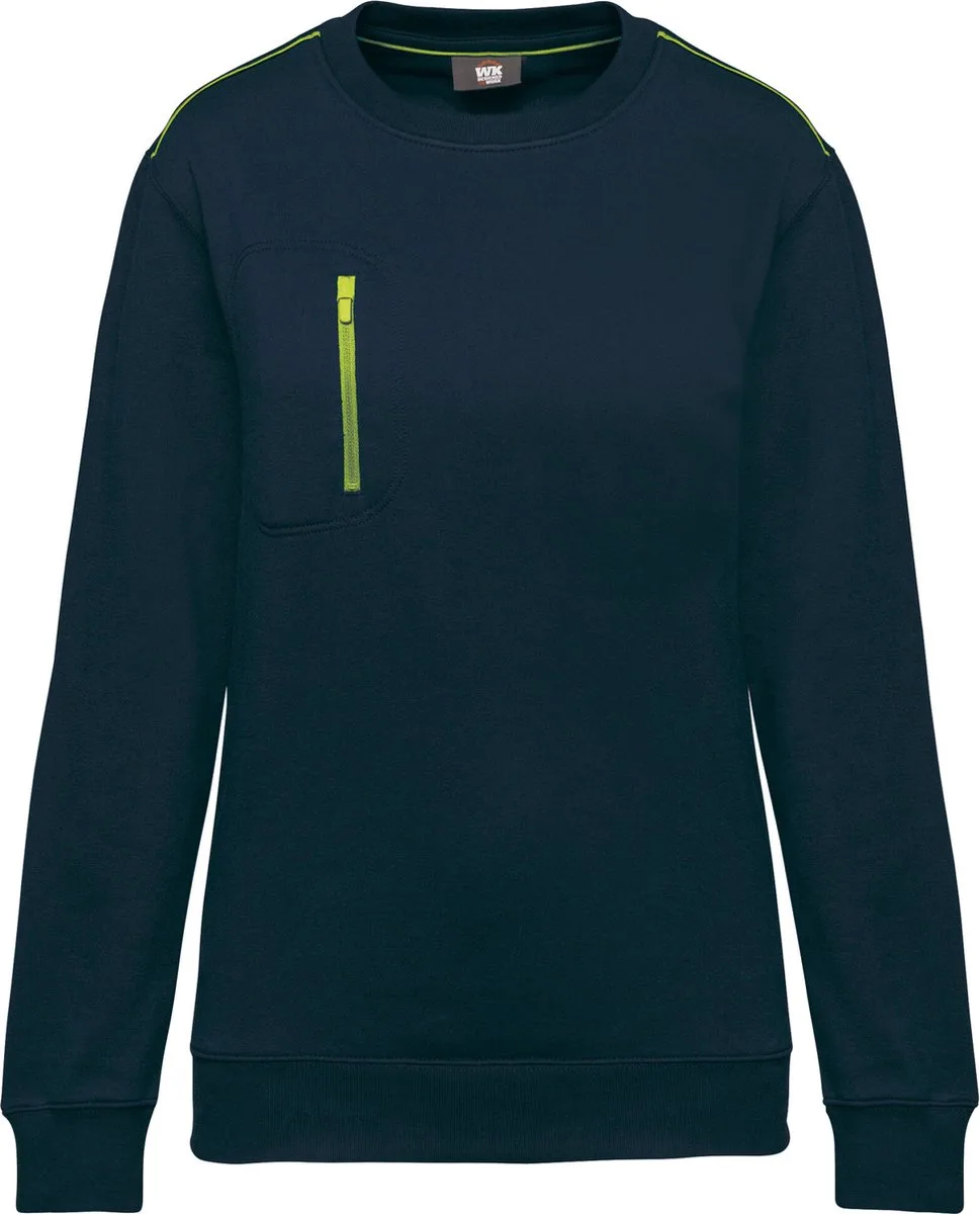 Day To Day unisex sweater met zip contrasterende zak WK403 - Navy / Fluorescent Yellow van WK. Designed To Work, Donkerblauw, Fluorescent Yellow, L – productafbeelding