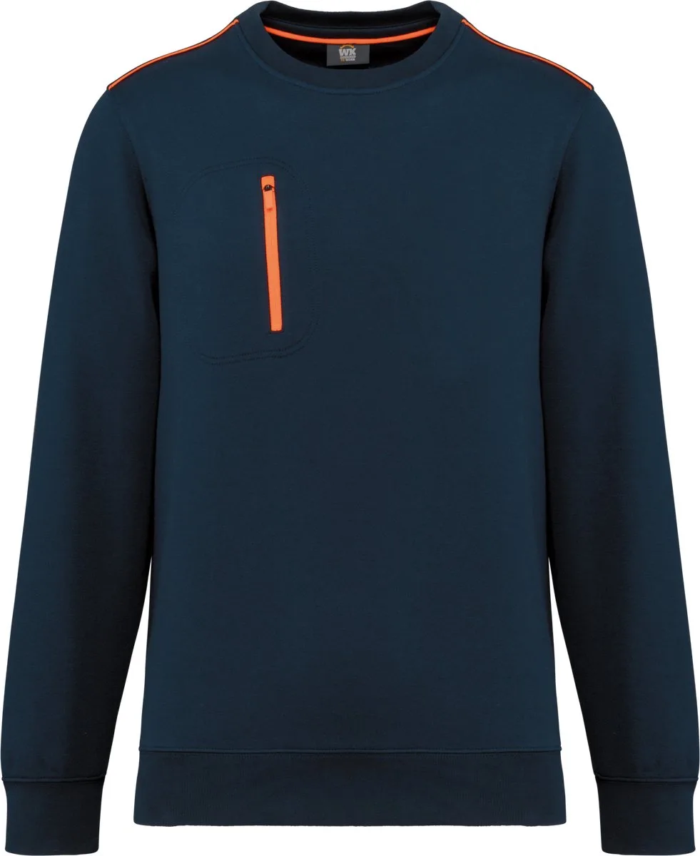 Day To Day unisex sweater met zip contrasterende zak WK403 - Navy / Fluorescent Orange von WK. Designed To Work, Dunkelblau, Fluorescent Orange, L – Produktbild