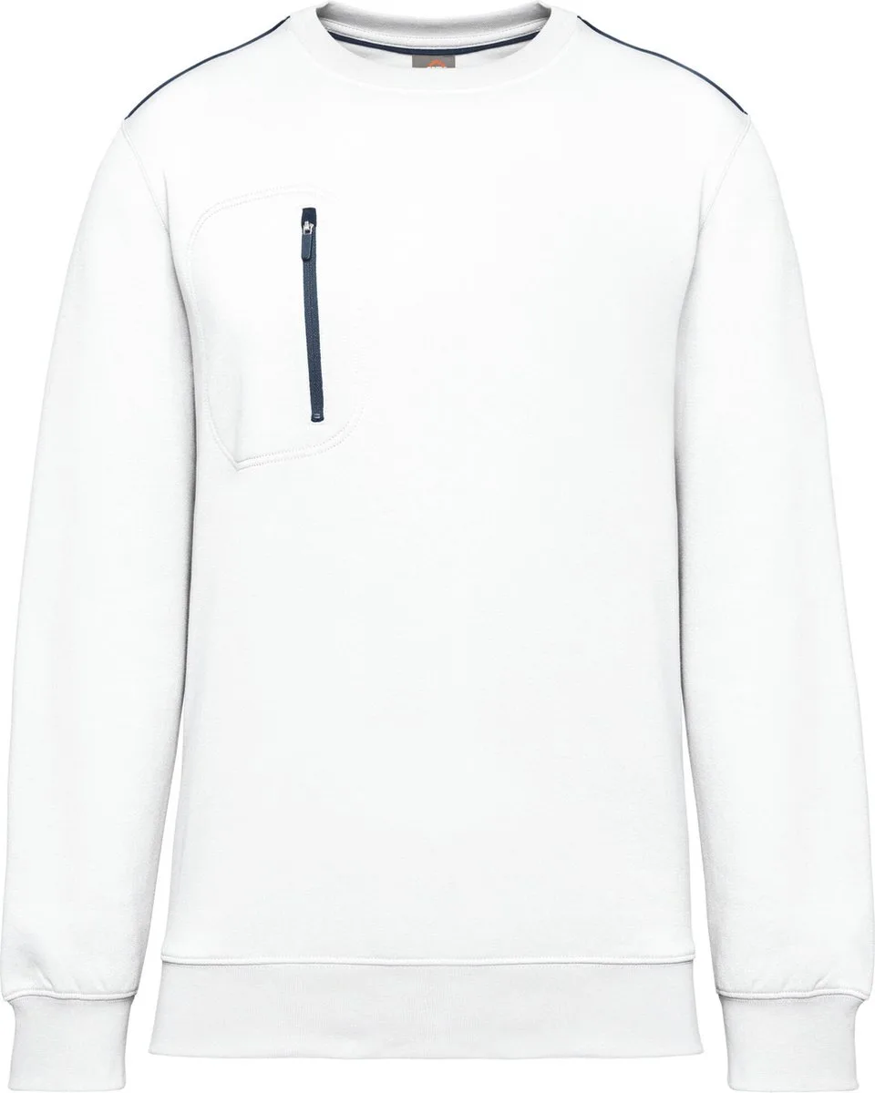 Day To Day unisex sweater met zip contrasterende zak WK403 - White / Navy van WK. Designed To Work, Wit, Donkerblauw, L – productafbeelding