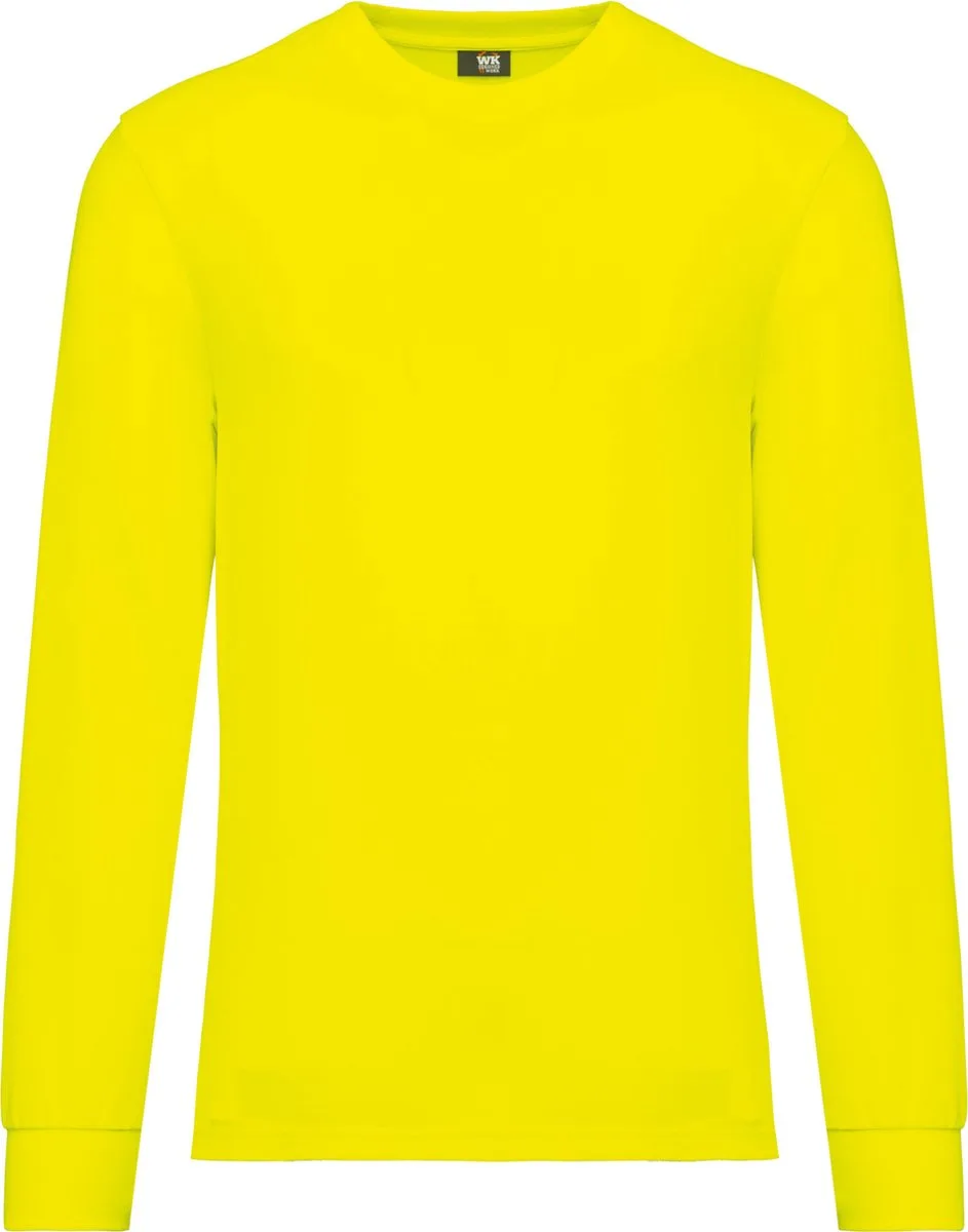 Duurzaam uniseks T-shirt lange mouwen katoen/polyester WK318 - Fluorescent Yellow de WK. Designed To Work, Fluorescent Yellow, L – image du produit