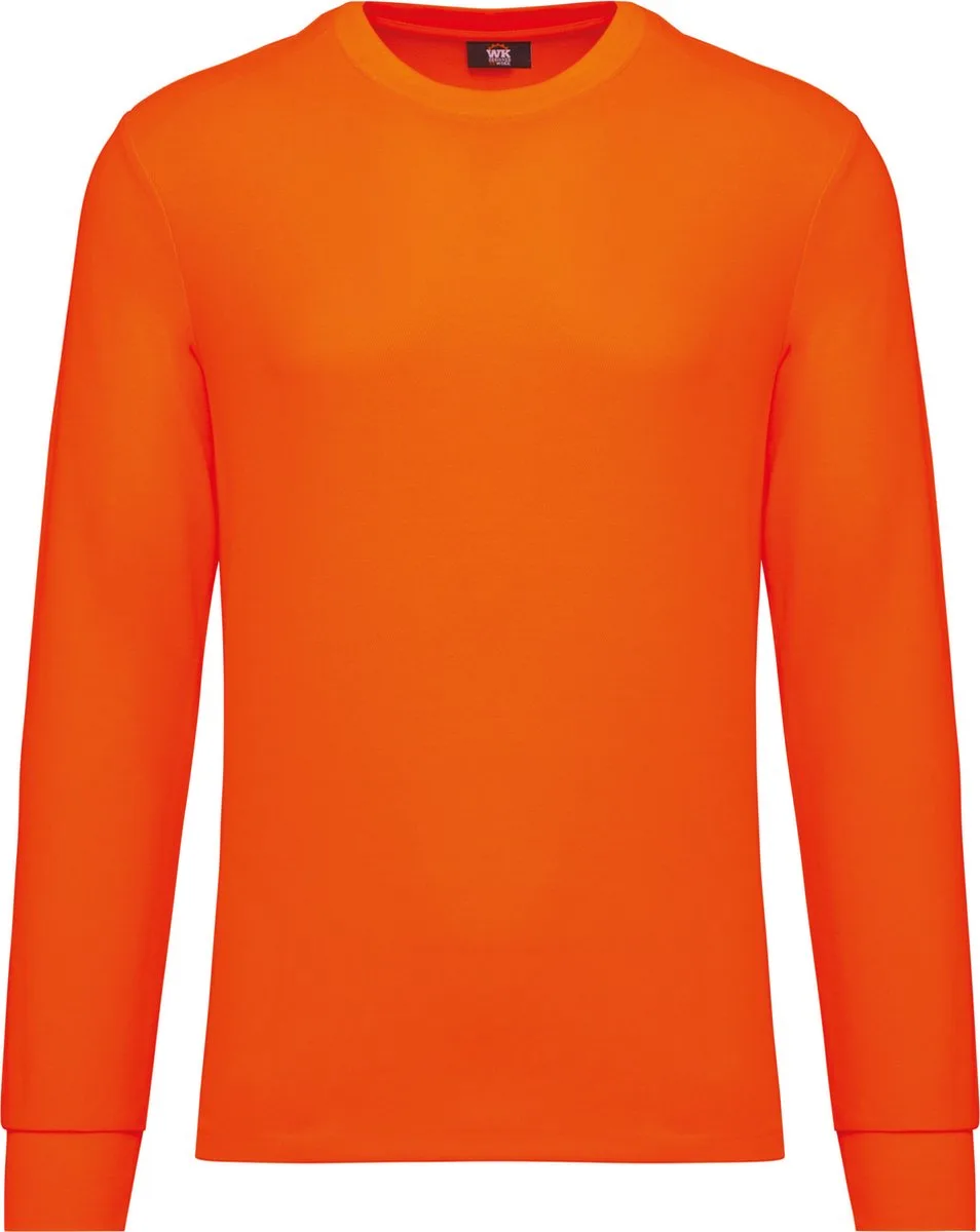 Duurzaam uniseks T-shirt lange mouwen katoen/polyester WK318 - Fluorescent Orange van WK. Designed To Work, Fluorescent Orange, L – productafbeelding
