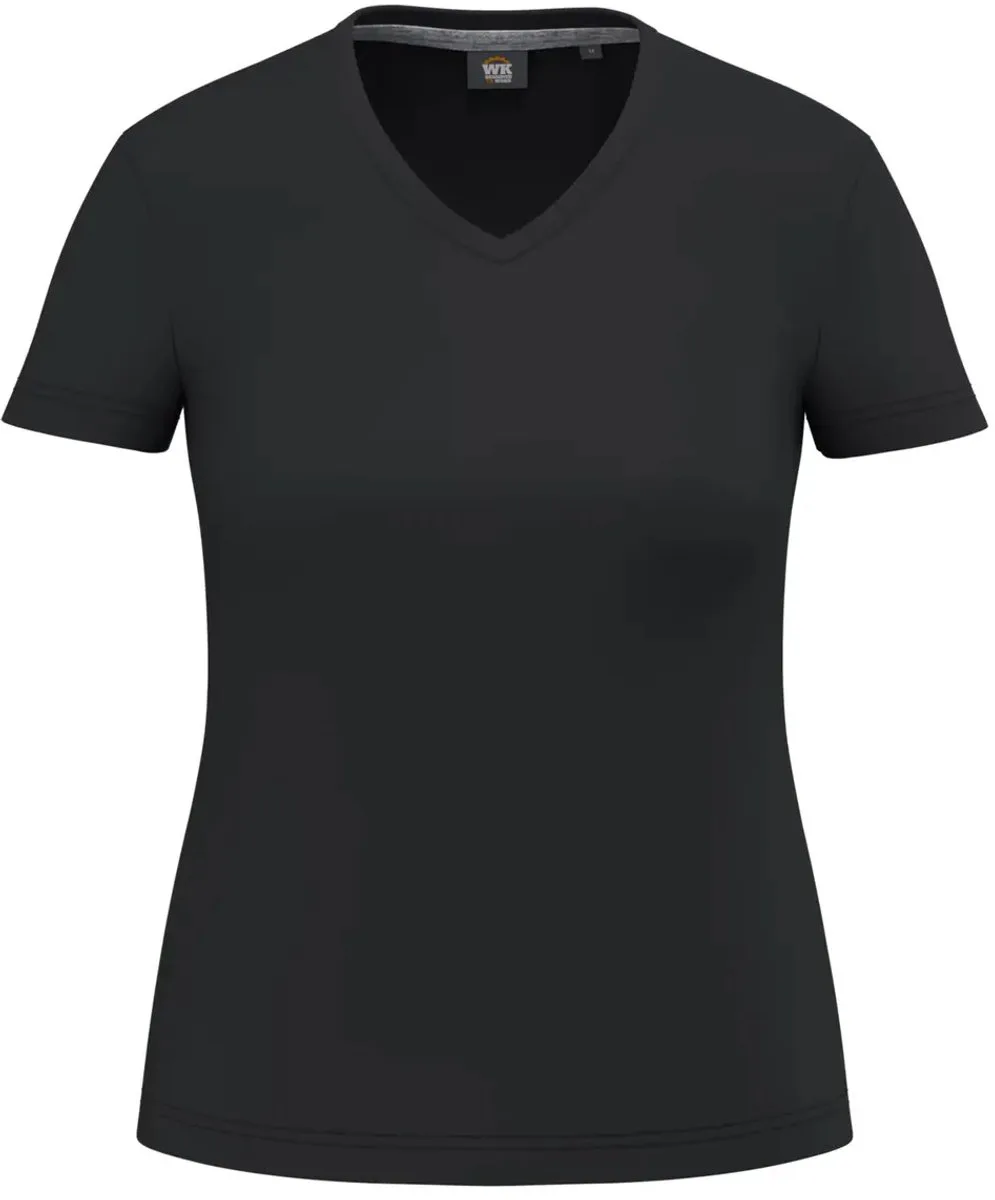 Duurzame V-hals antibacteriële t-shirt voor dames WK. Designed To Work by WK. Designed To Work, Black – product image