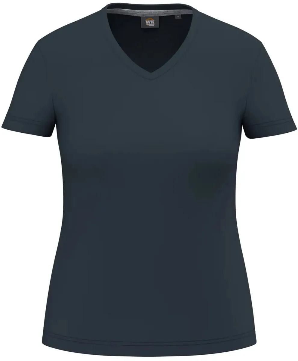 Duurzame V-hals antibacteriële t-shirt voor dames WK. Designed To Work de WK. Designed To Work, Marine – image du produit