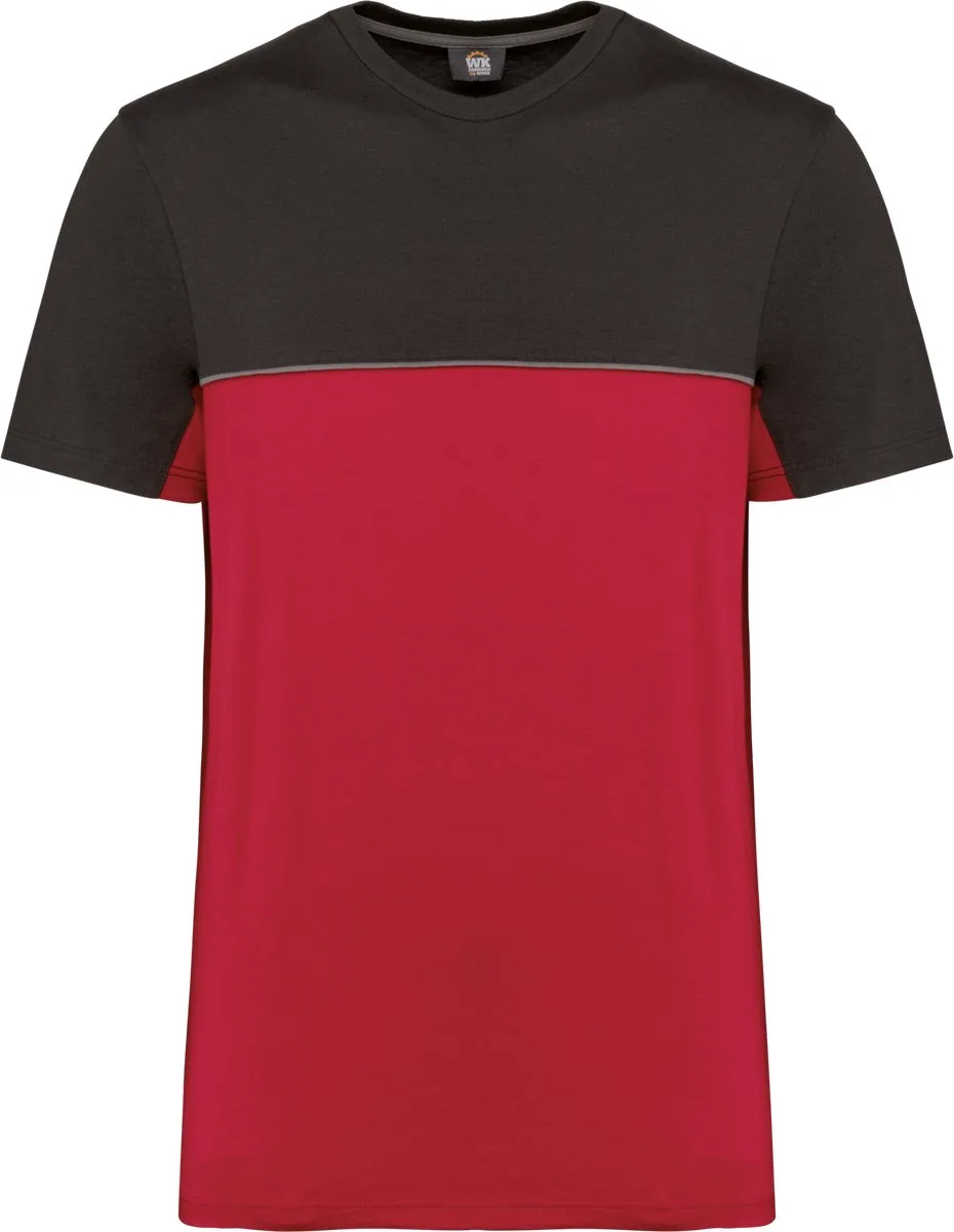 Ecologisch tweekleurig uniseks T-shirt met korte mouwen WK304 - Red / Dark Grey de WK. Designed To Work, Rouge, Gris foncé, L – image du produit