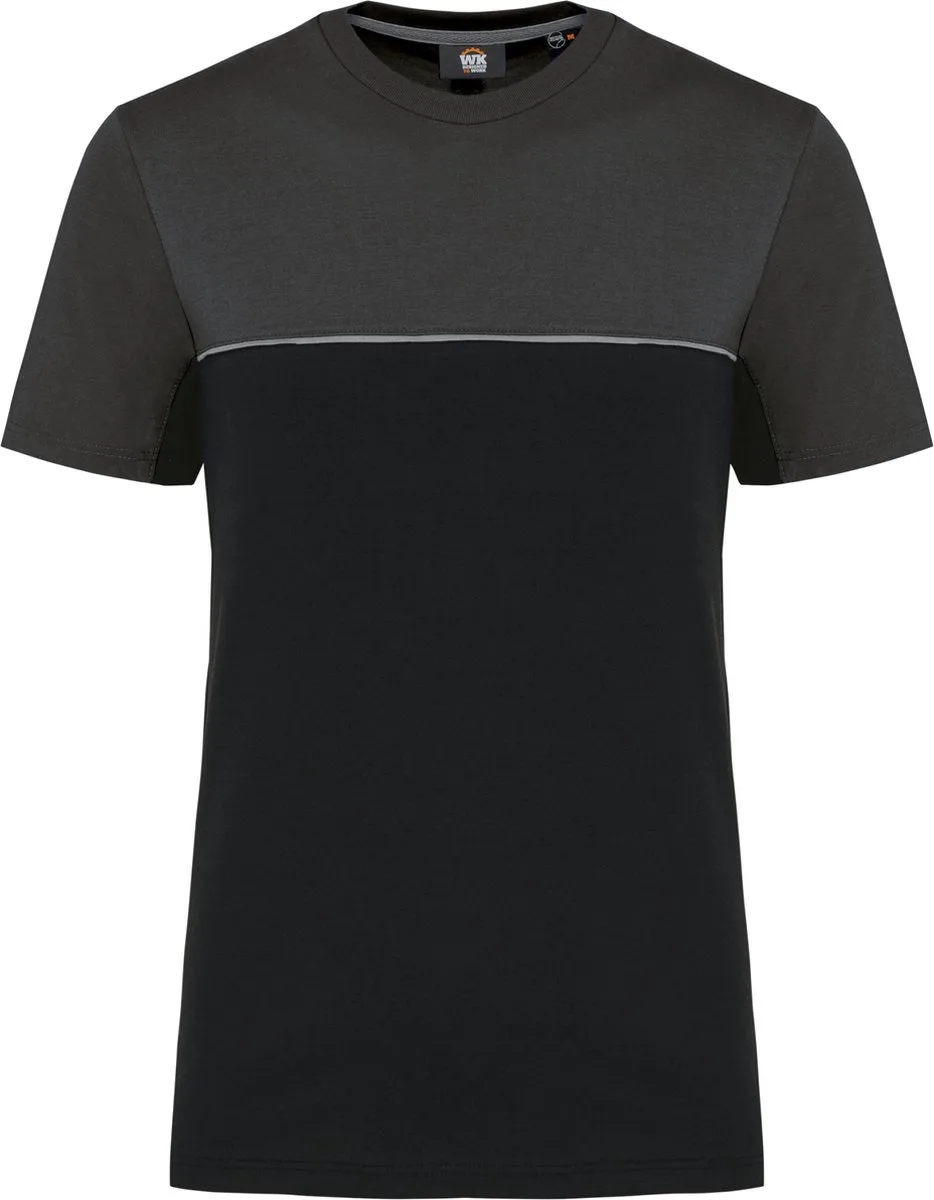 Ecologisch tweekleurig uniseks T-shirt met korte mouwen WK304 - Black / Dark Grey de WK. Designed To Work, Noir, Gris foncé, L – image du produit
