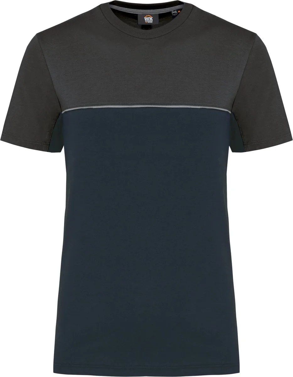 Ecologisch tweekleurig uniseks T-shirt met korte mouwen WK304 - Navy / Dark Grey de WK. Designed To Work, Bleu foncé, Gris foncé, 3XL – image du produit