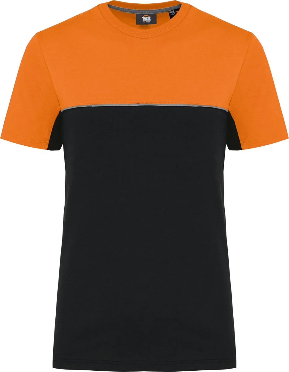 Ecologisch tweekleurig uniseks T-shirt met korte mouwen WK304 - Black / Orange de WK. Designed To Work, Noir, Orange, L – image du produit