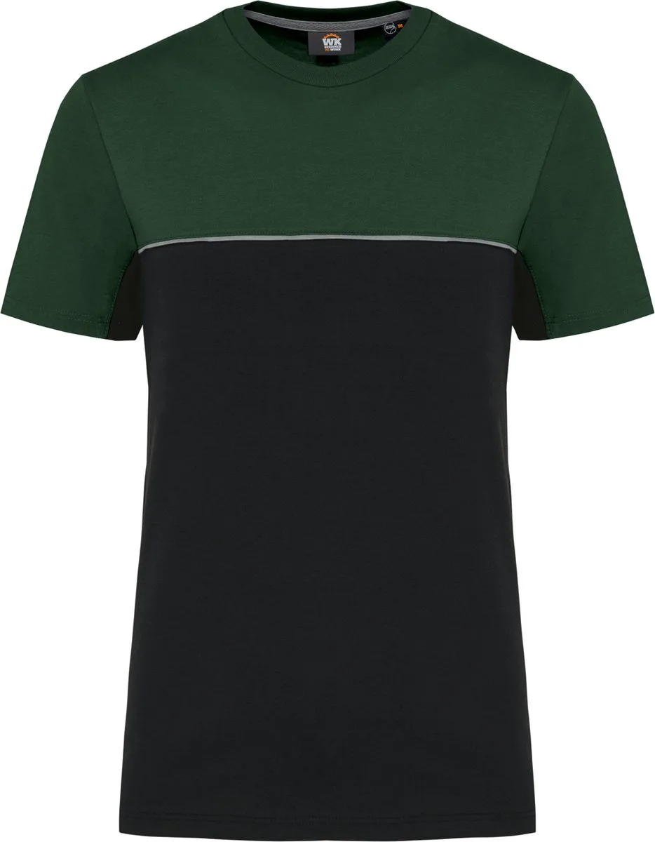 Ecologisch tweekleurig uniseks T-shirt met korte mouwen WK304 - Black / Forest Green de WK. Designed To Work, Noir, Forest Green, 3XL – image du produit
