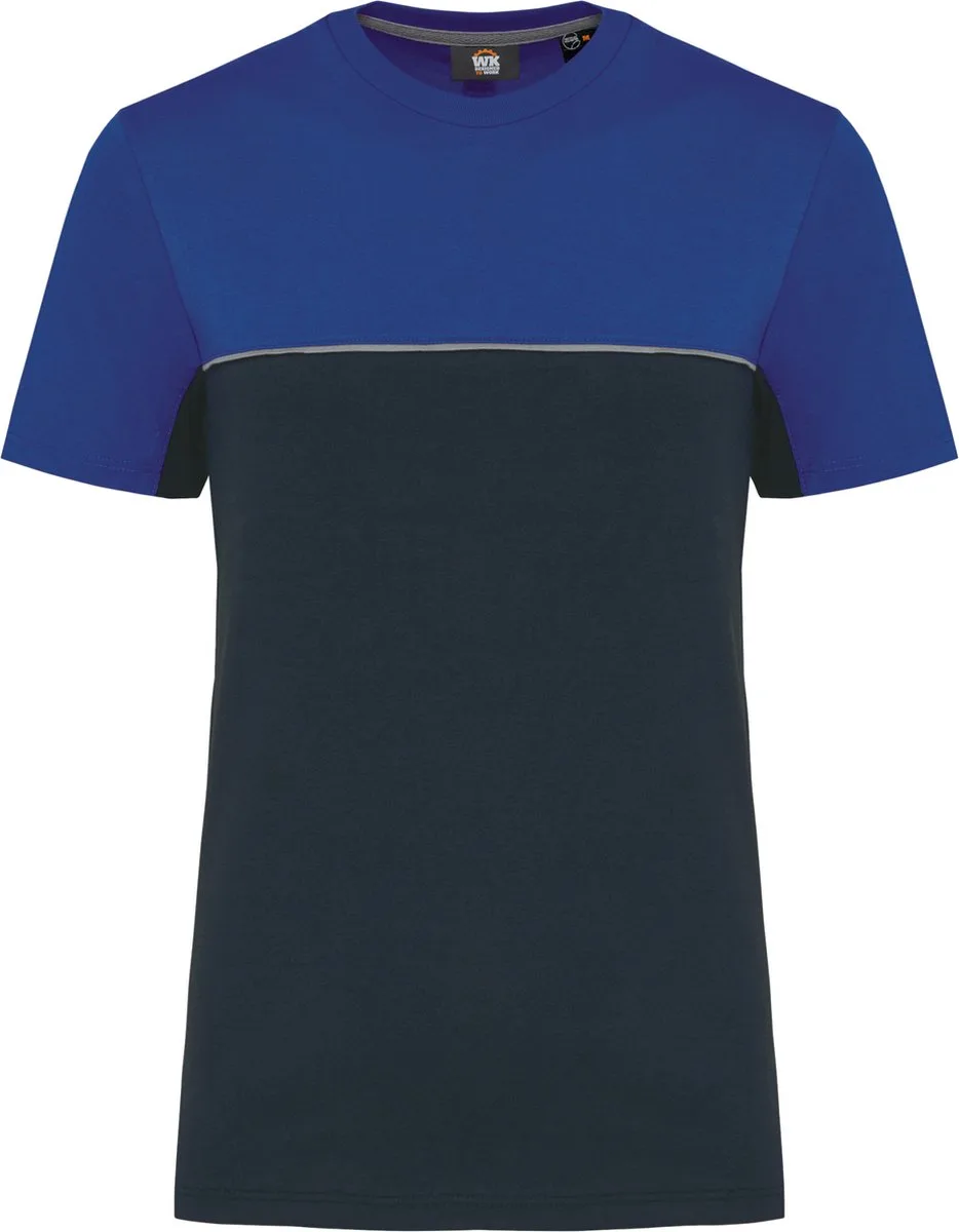 Ecologisch tweekleurig uniseks T-shirt met korte mouwen WK304 - Navy / Royal Blue van WK. Designed To Work, Donkerblauw, Royal Blue, L – productafbeelding