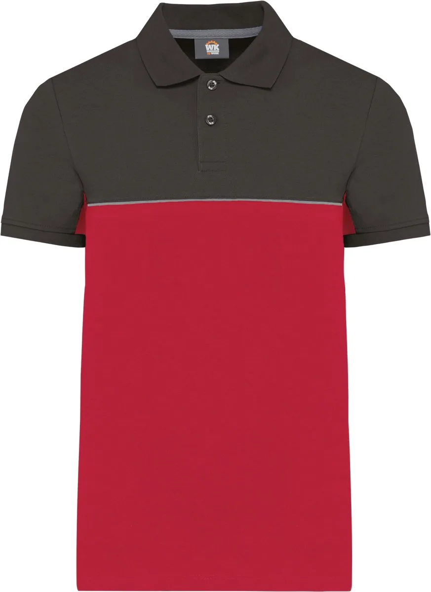 Ecologische uniseks polo met korte mouwen in twee kleuren WK210 - Red / Dark Grey van WK. Designed To Work, Rood, Donkergrijs, L – productafbeelding