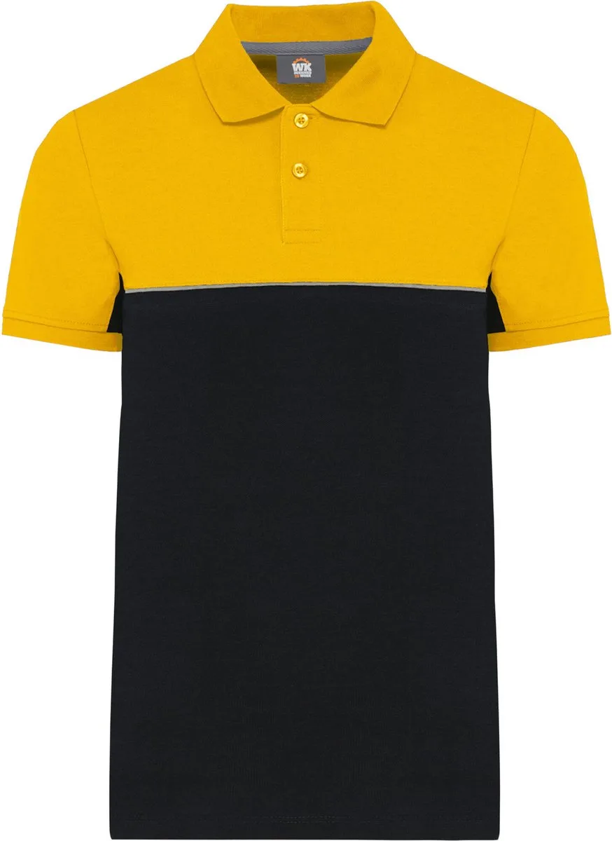 Ecologische uniseks polo met korte mouwen in twee kleuren WK210 - Black / Yellow van WK. Designed To Work, Zwart, Geel, L – productafbeelding