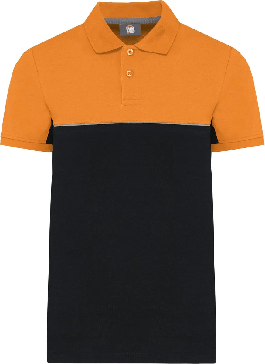 Ecologische uniseks polo met korte mouwen in twee kleuren WK210 - Black / Orange de WK. Designed To Work, Noir, Orange, 3XL – image du produit
