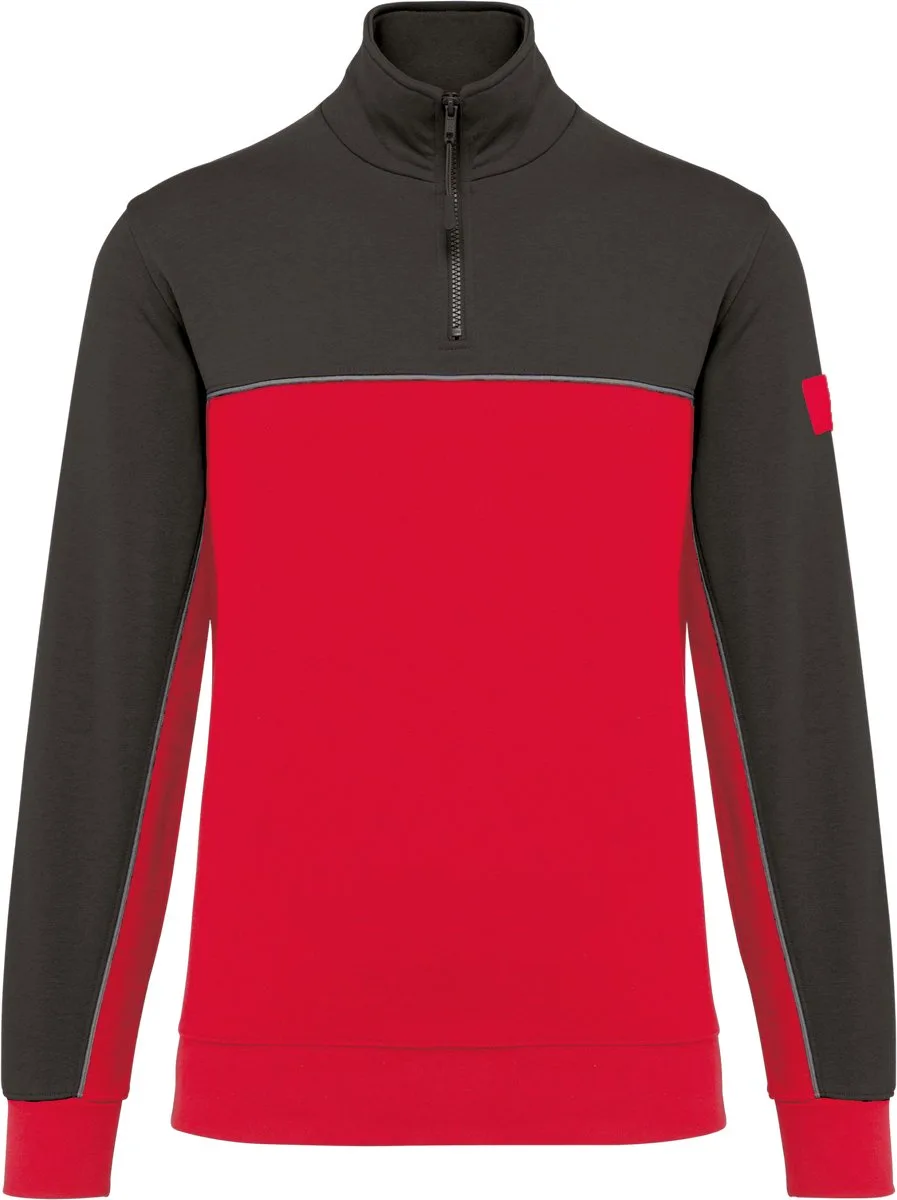 Ecologische uniseks sweater met ritskraag WK404 - Red / Dark Grey by WK. Designed To Work, Red, Dark grey, L – product image