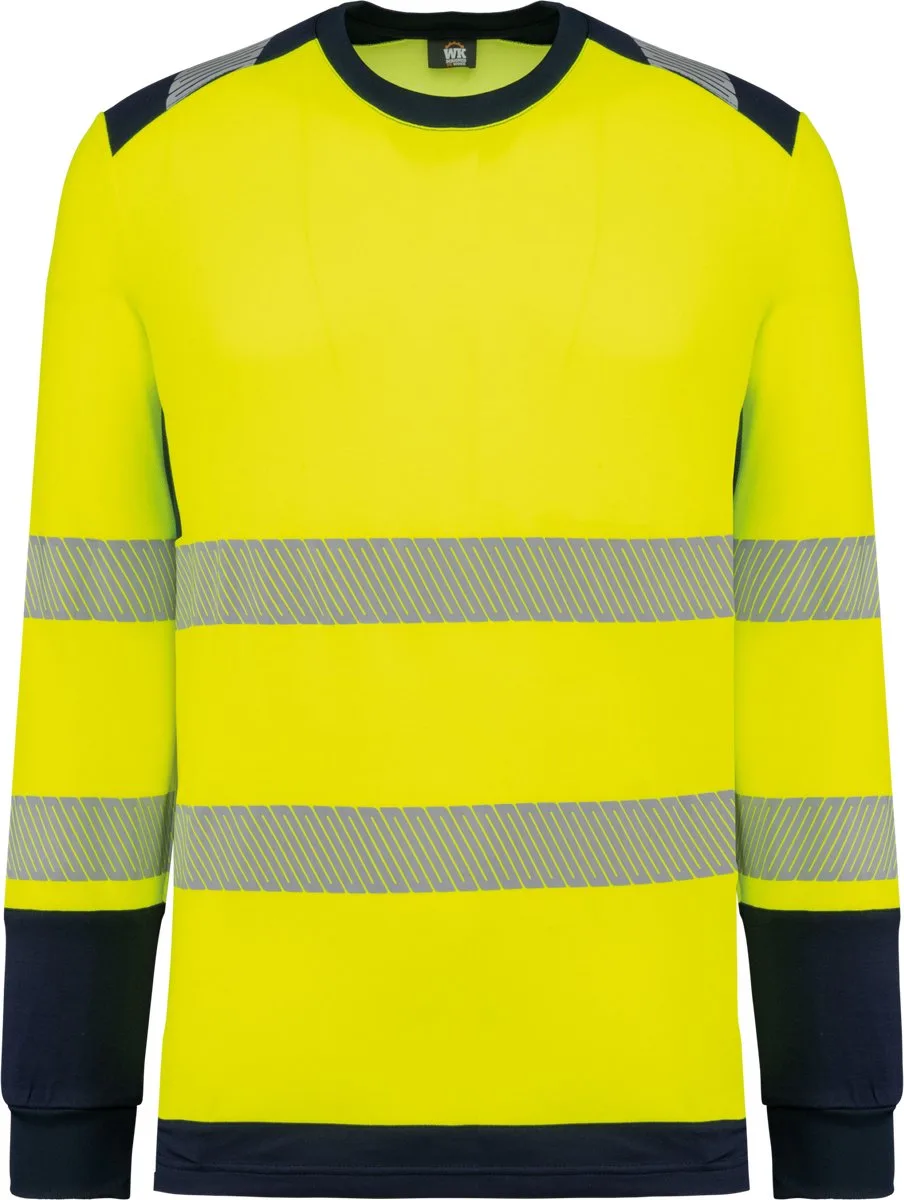 Gerecycled veiligheids-T-shirt lange mouwen WK361 - Hi Viz Yellow / Navy de WK. Designed To Work, Hi Viz Yellow, Bleu foncé, 3XL – image du produit