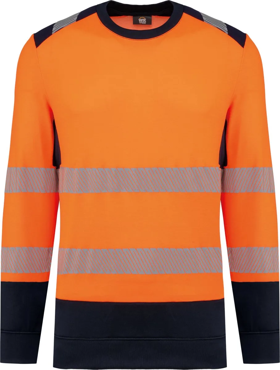 Gerecycled veiligheidssweater ronde hals WK420 - Hi Viz Orange / Navy de WK. Designed To Work, Hi Viz Orange, Bleu foncé, 3XL – image du produit
