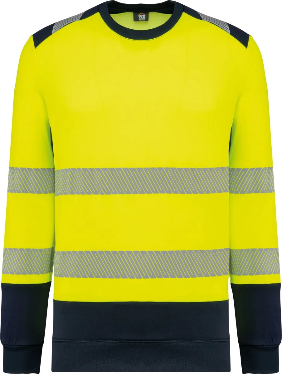 Gerecycled veiligheidssweater ronde hals WK420 - Hi Viz Yellow / Navy de WK. Designed To Work, Hi Viz Yellow, Bleu foncé, 3XL – image du produit