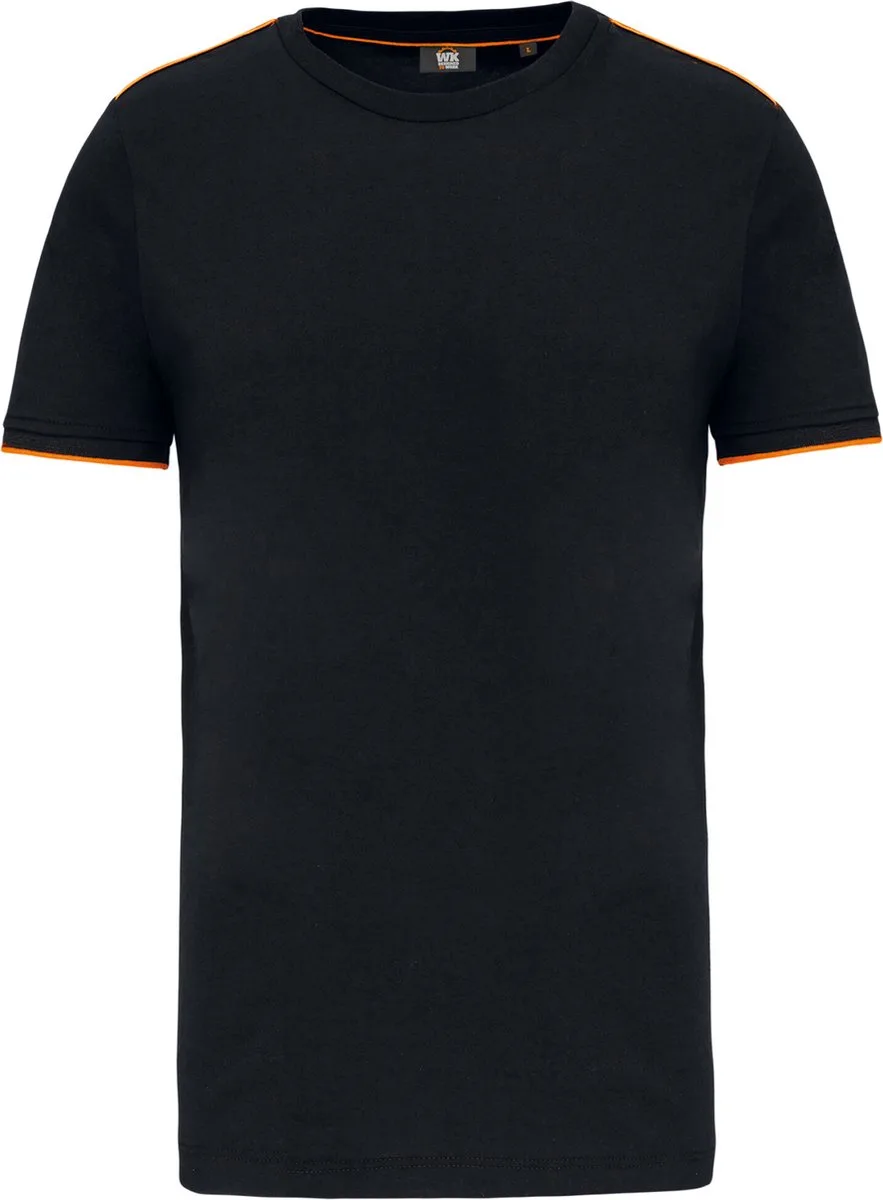 T-shirt Day To Day korte mouwen WK3020 - Black / Orange fra WK. Designed To Work, Sort, Orange, XXL – produktbillede