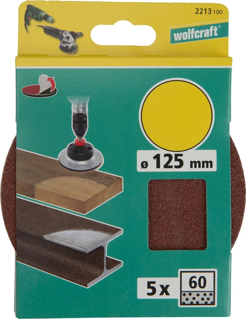 5 stuks - Korrel 60 - Zelfhechtende schuurschijf fixoflex, voor hout/metaal - 2213100 de Wolfcraft – image du produit
