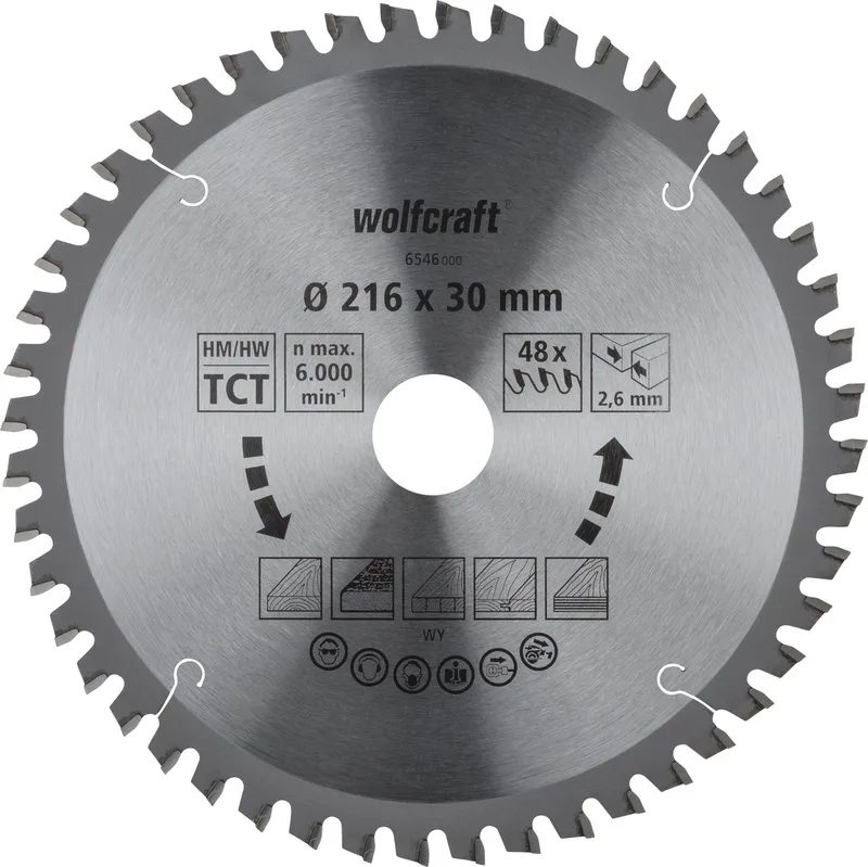 Afkortzaag zaagblad 216x30mm - 216mm voor fijne, zuivere sneden - 6546000 von Wolfcraft – Produktbild