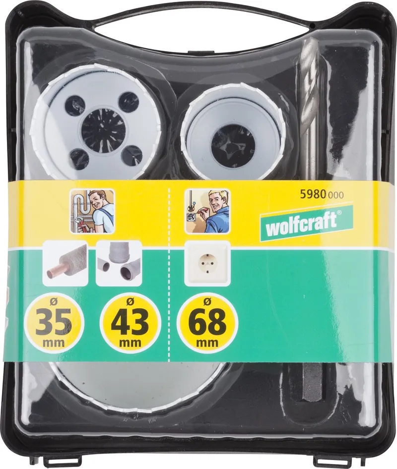 Bi-metalen gatenzaag 35, 43 en 68 mm - inzetstukkenset 'Renovatie' - 4 delig - 5980000 de Wolfcraft – image du produit