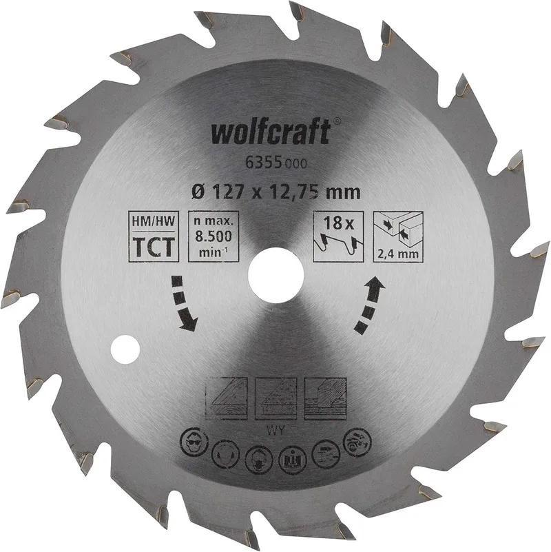 Cirkelzaagblad 127mm - 18 tanden - 12,75 m boring - voor cirkelzaag - 6355000 de Wolfcraft – image du produit