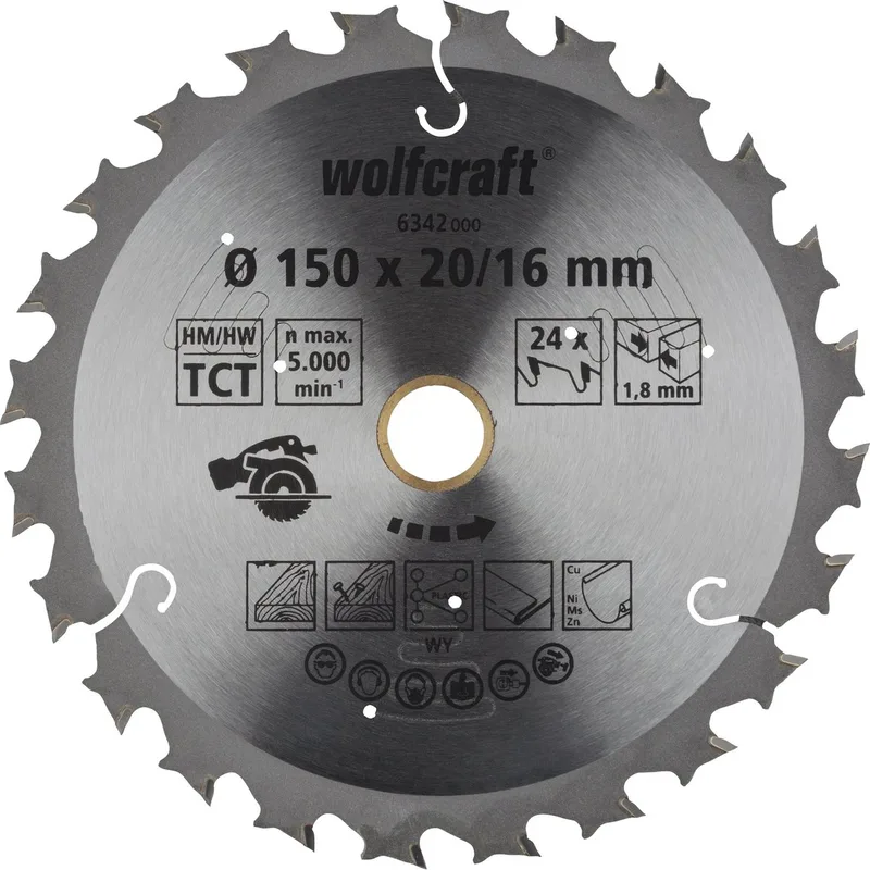 Cirkelzaagblad 150 mm - 24 Tanden - 20 / 16 mm boring - voor Cirkelzaag - 6342000 de Wolfcraft – image du produit