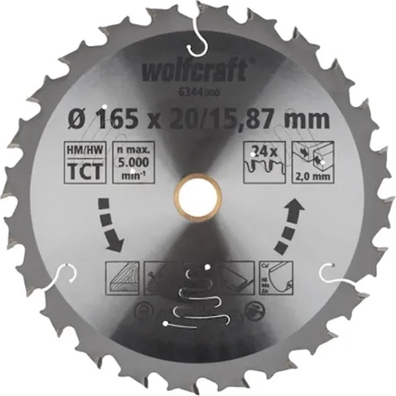 Cirkelzaagblad 165 mm - 24 Tanden - 20 / 15,87 mm boring - voor Cirkelzaag - 6344000 de Wolfcraft – image du produit