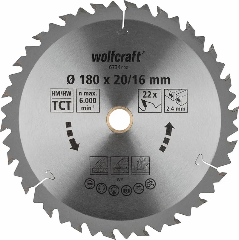 Cirkelzaagblad 180x20mm 180x16mm - 18 Tanden - Zaagblad voor Cirkelzaag - Serie bruin - 6734000 von Wolfcraft – Produktbild