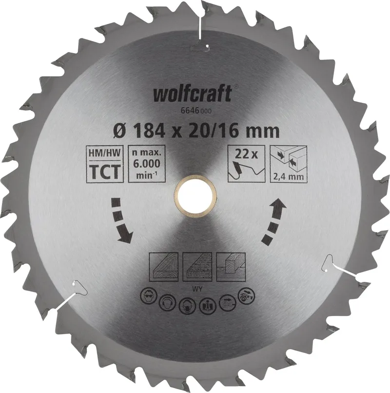 Cirkelzaagblad 184x20 mm - 22 Tanden - Serie bruin - 6646000 de Wolfcraft – image du produit