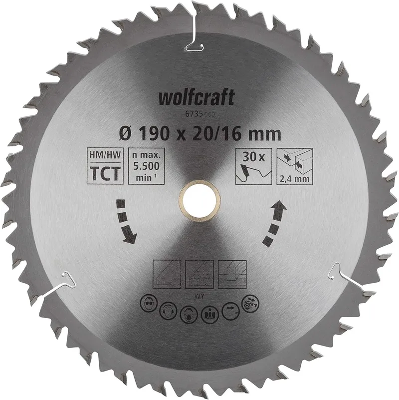 Cirkelzaagblad 190 x 16 mm - 30 Tanden - Handcirkelzaagblad - 6735000 de Wolfcraft – image du produit