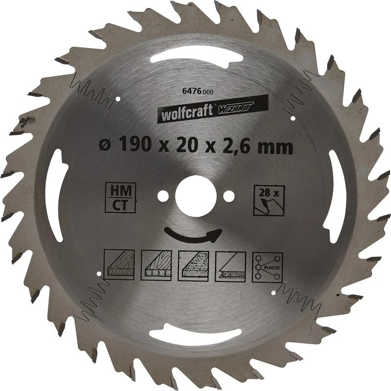 Cirkelzaagblad 190x20mm - 28 Tanden - Zaagblad voor Cirkelzaag - Serie Zilver - 6476000 fra Wolfcraft – produktbillede