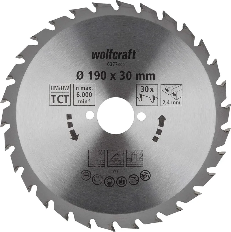 Cirkelzaagblad 190x30mm - 30 Tanden - Zaagblad voor Cirkelzaag - Serie groen - 6377000 de Wolfcraft – image du produit