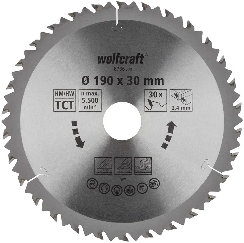 Cirkelzaagblad 190x30mm - Zaagblad voor cirkelzaag 190 mm - 30 Tanden - 6736000 från Wolfcraft – produktbild